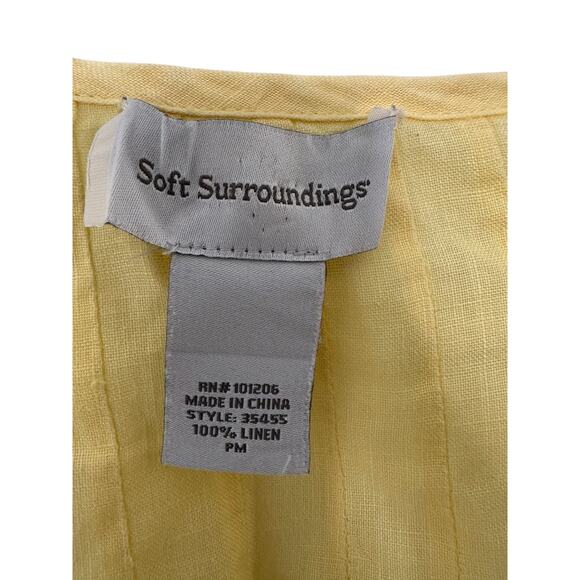 Soft Surroundings Yellow Pleated Lagenlook Coastal Linen Blouse Medium Petite - Picture 2 of 12